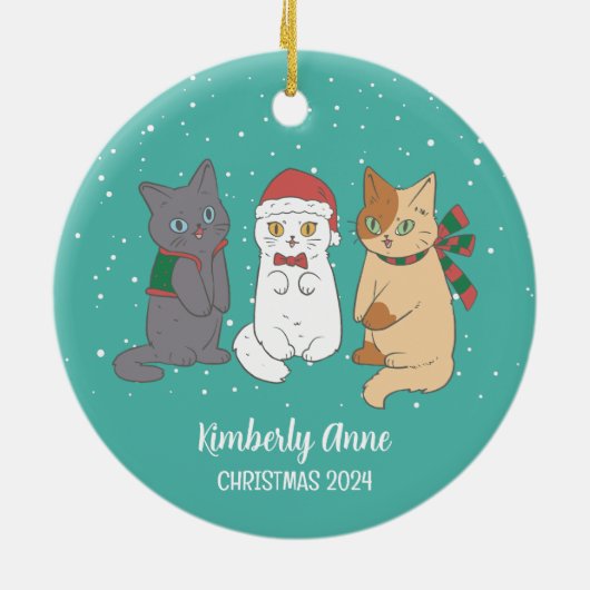Cute Cat Kittens Kerstmis Snowy Winter Holiday Keramisch Ornament (Achterkant)