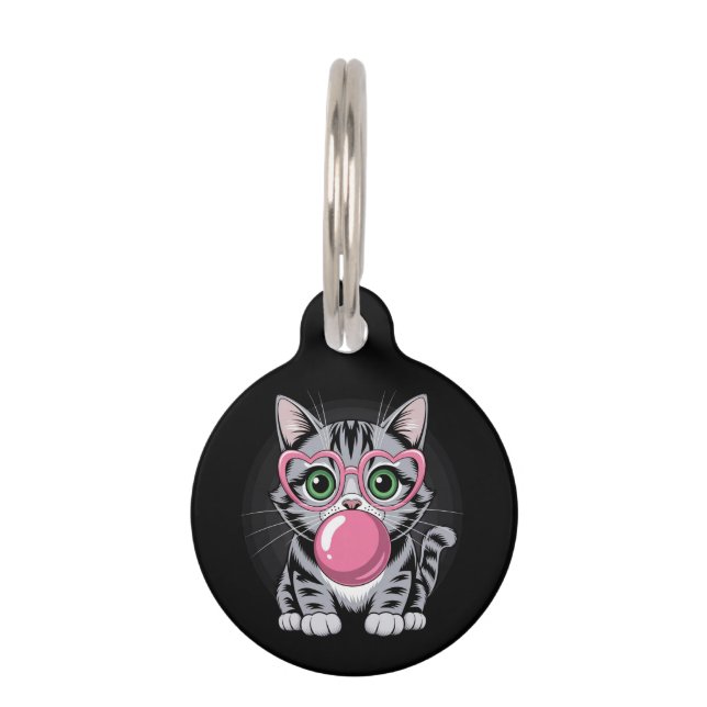 Cute Cat Kitty Eating Gum and Making Bubble Funny Huisdierpenning (Voorkant)