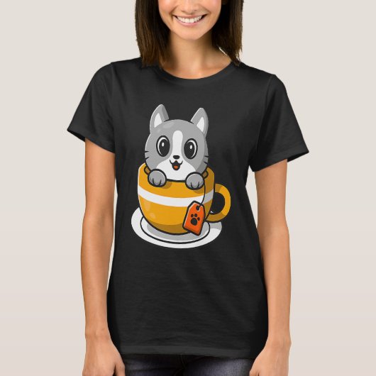 Cute Cat Kitty in a coffee or tea cup T-shirt (Voorkant)