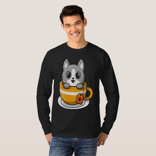 Cute Cat Kitty in a coffee or tea cup T-shirt (Voorkant volledig)