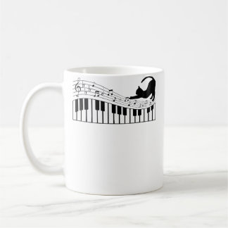 Cute Cat Kitty Playing Piano Music Clef Pianist Mu Koffiemok