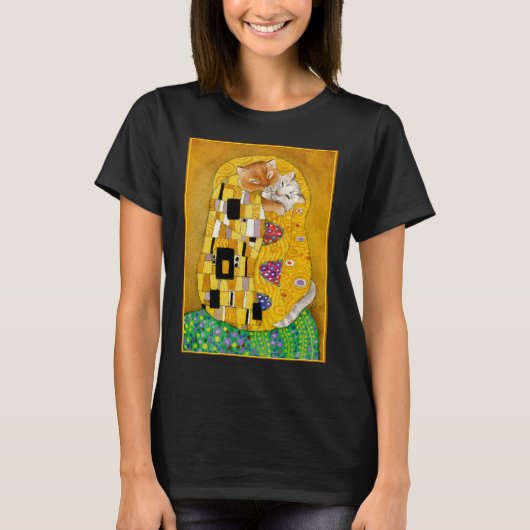 Cute Cat Klimt spoof the Kiss T-shirt (Voorkant)