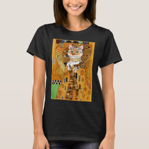 Cute Cat Klimt spoof Woman in Gold T-shirt
