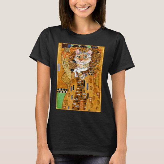 Cute Cat Klimt spoof Woman in Gold T-shirt (Voorkant)