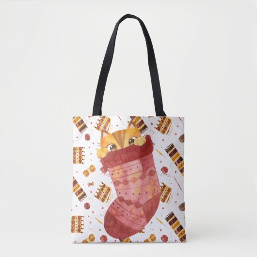 Cute Cat Kniting Projects Tote Bag (Voorkant)