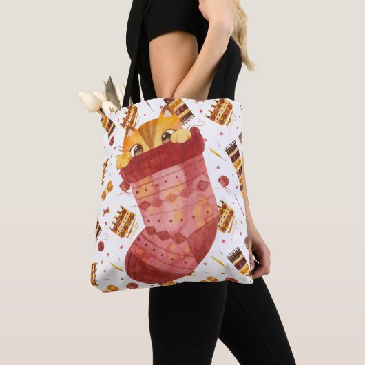 Cute Cat Kniting Projects Tote Bag (Dichtbij)