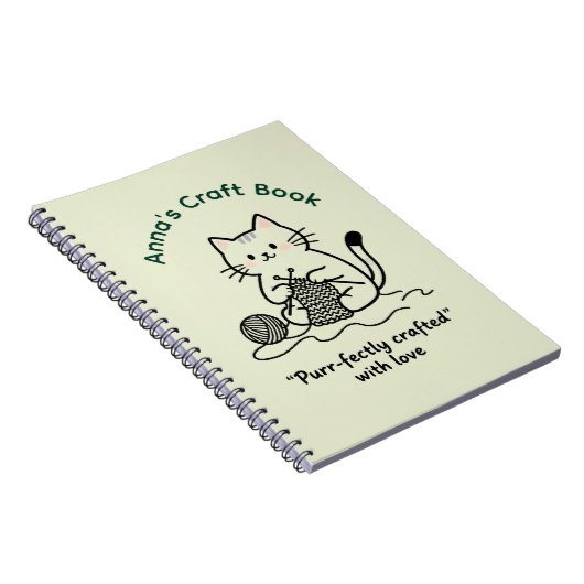 Cute Cat Knitting Craft Book Light Green Design Notitieboek (Rechterzijde)