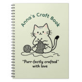 Cute Cat Knitting Craft Book Light Green Design Notitieboek (Voorkant)