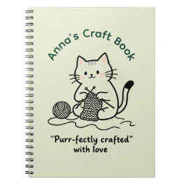 Cute Cat Knitting Craft Book Light Green Design Notitieboek