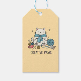 Cute Cat Knitting Creative Paws Yellow Stationery Cadeaulabel