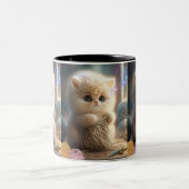 Cute Cat Knitting met Yarn Tweekleurige Koffiemok (Center)