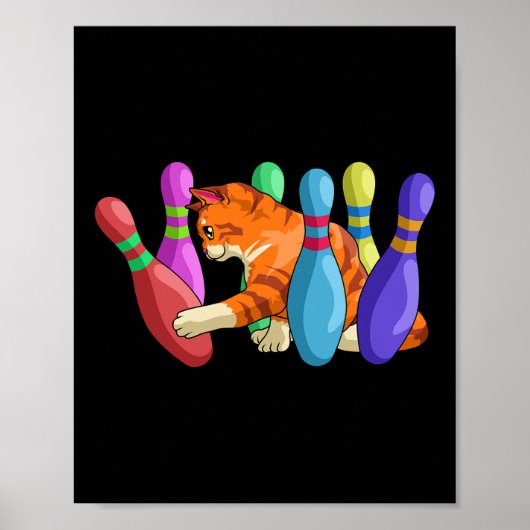 Cute Cat Knocking over Bowling Pins Kat Bowlers Poster (Voorkant)