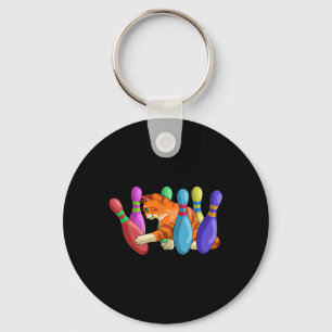 Cute Cat Knocking over Bowling Pins Kat Bowlers Sleutelhanger