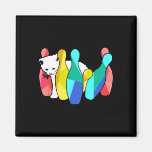 Cute Cat Knocking over Bowling Pins Kat Magneet