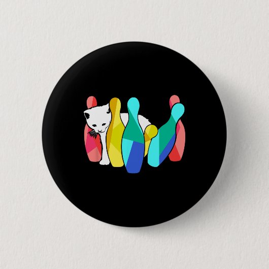 Cute Cat Knocking over Bowling Pins Kat Ronde Button 5,7 Cm (Voorkant)