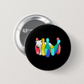 Cute Cat Knocking over Bowling Pins Kat Ronde Button 5,7 Cm (Voorkant /achterkant)