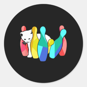 Cute Cat Knocking over Bowling Pins Kat Ronde Sticker