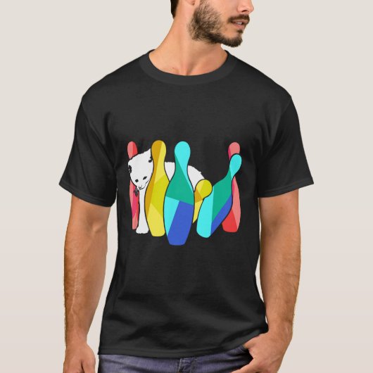 Cute Cat Knocking over Bowling Pins Kat T-shirt (Voorkant)