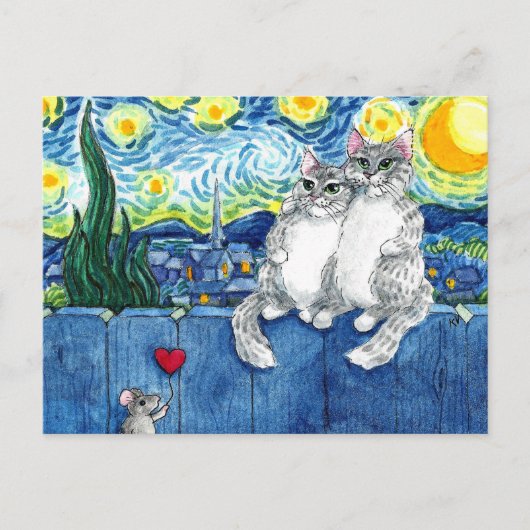 Cute cat-koppel muis romantisch Van Gogh briefkaar Briefkaart (Voorkant)