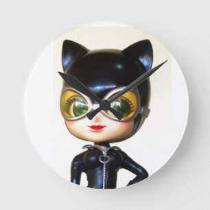 CUTE CAT LADY CLOCK RONDE KLOK