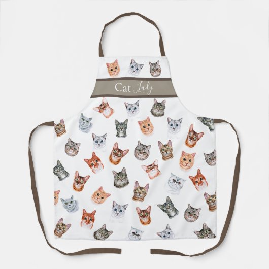 Cute Cat Lady Waterverf Simple Moderne Schort (Voorkant)