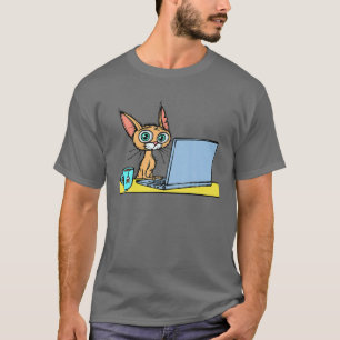 Cute Cat Laptop Coffee Home Kantoor Homeworking Jo T-shirt