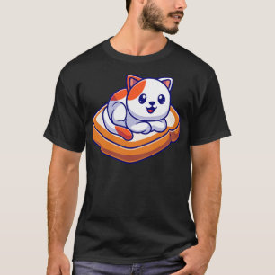 Cute Cat Lay op Brood Cartoon T-shirt