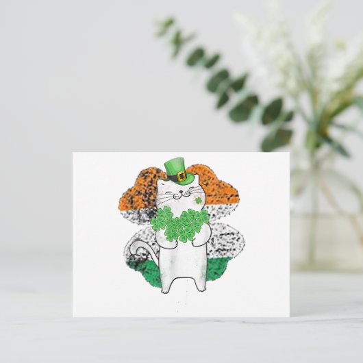 Cute Cat Leprechaun met shamrocks St Patricks Day Briefkaart (Staand voorkant)
