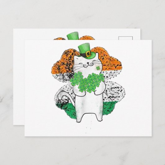 Cute Cat Leprechaun met shamrocks St Patricks Day Briefkaart (Voorkant / Achterkant)