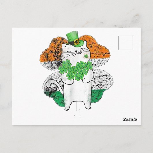 Cute Cat Leprechaun met shamrocks St Patricks Day Briefkaart (Achterkant)