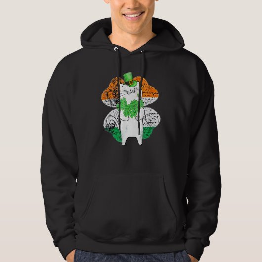 Cute Cat Leprechaun met shamrocks St Patricks Day Hoodie (Voorkant)