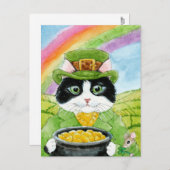 Cute Cat Leprechaun St. Paddy's Day Spring briefka Feestdagenkaart (Voorkant / Achterkant)