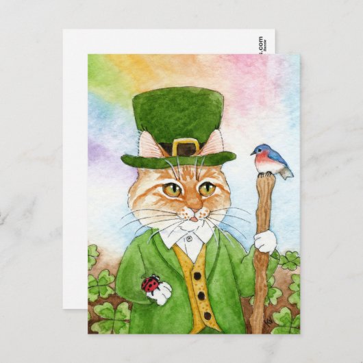 Cute Cat Leprechaun St. Paddy's Day Spring briefka Feestdagenkaart (Voorkant / Achterkant)
