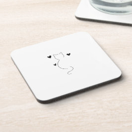 Cute cat line drawing, with three hearts bier onderzetter