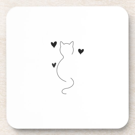 Cute cat line drawing, with three hearts bier onderzetter (Voorkant)
