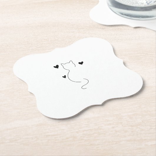 Cute cat line drawing, with three hearts kartonnen onderzetters (Gekanteld)