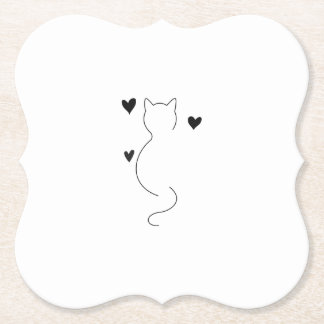 Cute cat line drawing, with three hearts kartonnen onderzetters