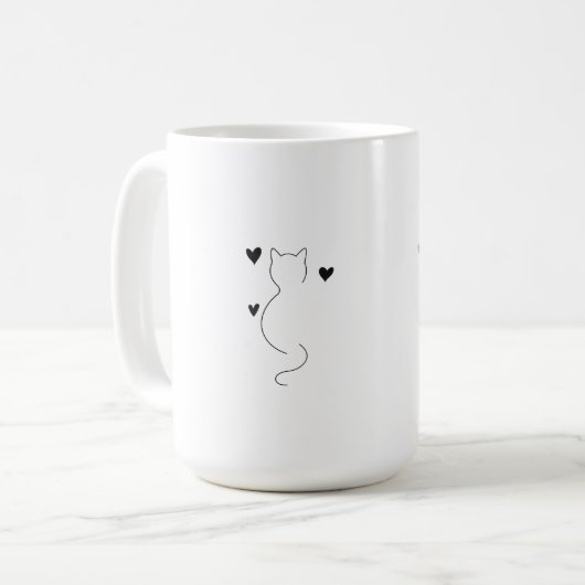 Cute cat line drawing, with three hearts koffiemok (Voorkant links)