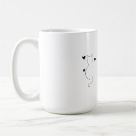 Cute cat line drawing, with three hearts koffiemok