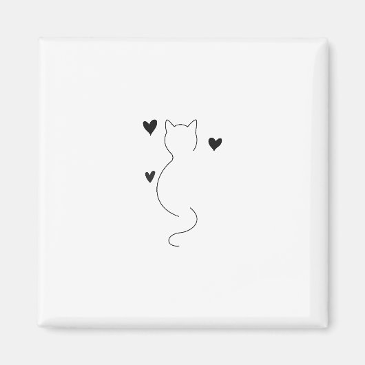 Cute cat line drawing, with three hearts magneet (Voorkant)