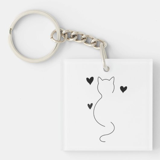 Cute cat line drawing, with three hearts sleutelhanger (voorkant)