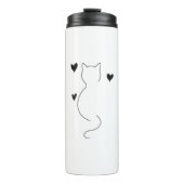 Cute cat line drawing, with three hearts thermosbeker (Voorkant)