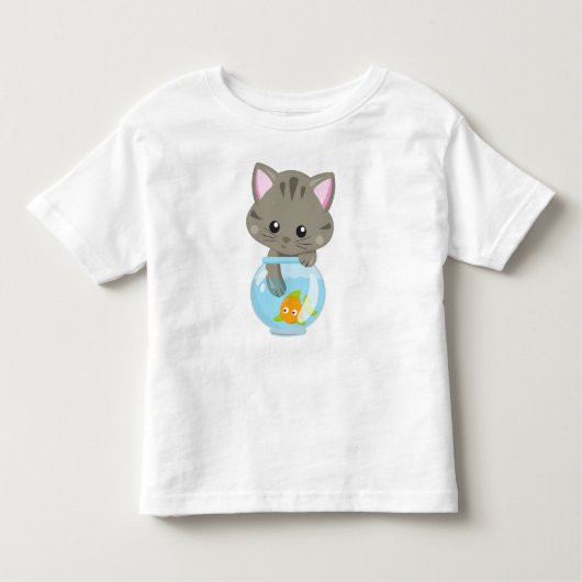 Cute Cat, Little Cat, Kat, Kitten, Fish Bowl Kinder Shirts (Voorkant)