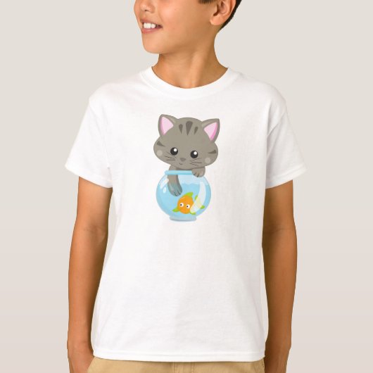 Cute Cat, Little Cat, Kat, Kitten, Fish Bowl T-shirt (Voorkant)