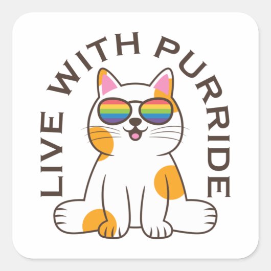 Cute Cat live met Purride Pride-vlagbril Vierkante Sticker (Voorkant)