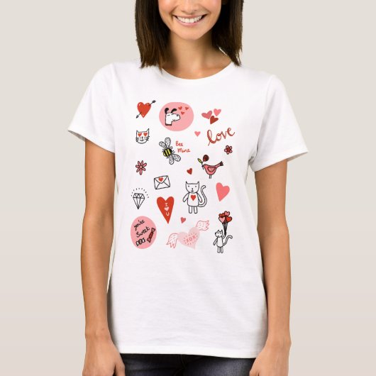 Cute Cat Love Cartoon T-shirt (Voorkant)