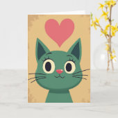 Cute Cat Love Heart Card Kaart (Gele Bloem)
