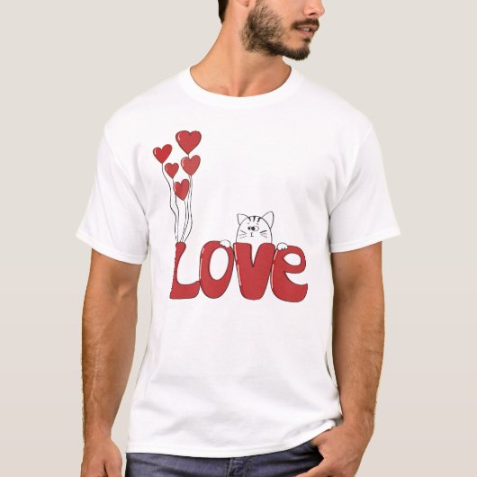Cute Cat Love Typography Red Hearts | VALENTIJN T-shirt (Voorkant)