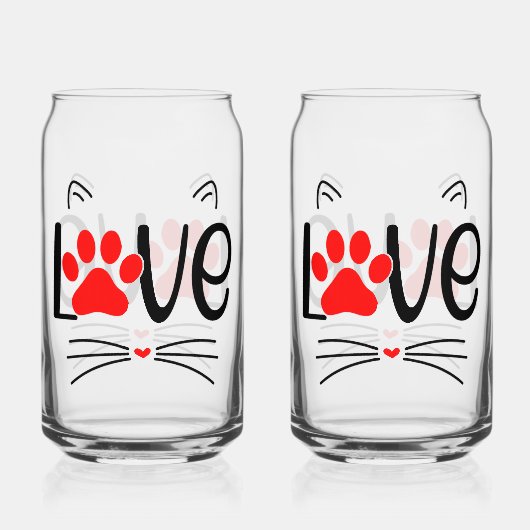 Cute Cat LOVE Typography with Red Paw Blikvorm Glas (Voorkant)