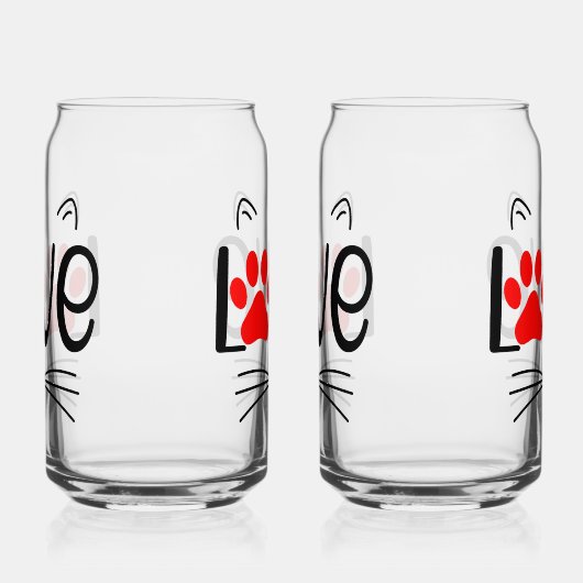 Cute Cat LOVE Typography with Red Paw Blikvorm Glas (Rechts)